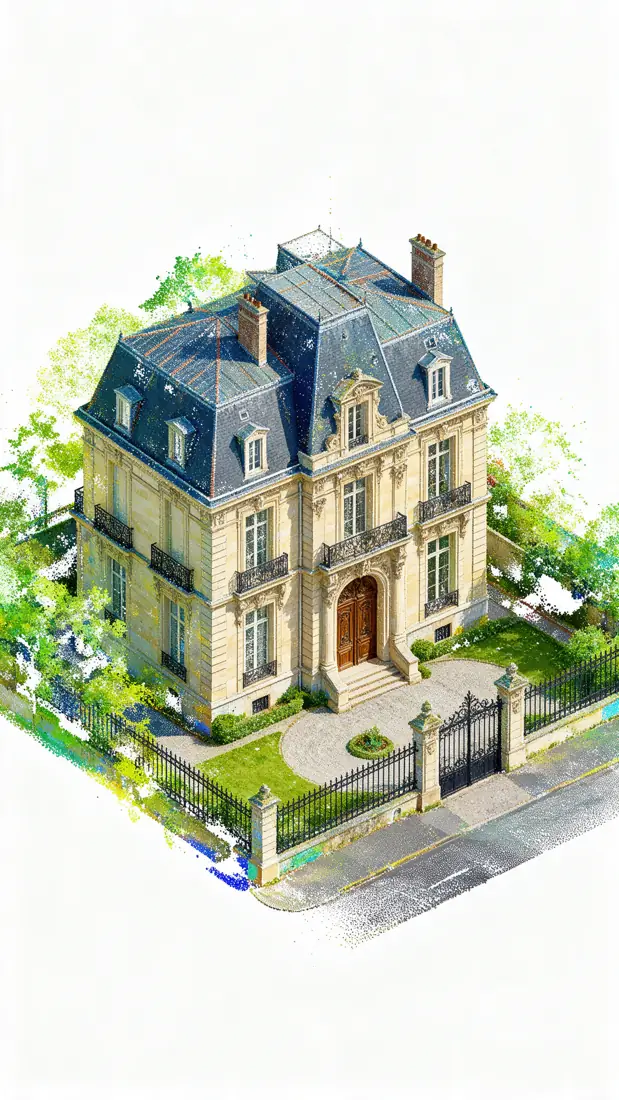 Illustration : hôtel particulier en nuage de points